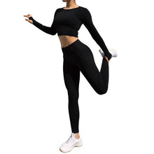 Load image into Gallery viewer, Seamless 2 Pcs Set Women Sport Suit Gym Workout Clothes Long Sleeve Fitness Crop Top And Scrunch Butt Yoga Leggings Yoga Set