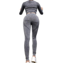 Load image into Gallery viewer, Seamless 2 Pcs Set Women Sport Suit Gym Workout Clothes Long Sleeve Fitness Crop Top And Scrunch Butt Yoga Leggings Yoga Set