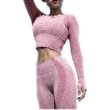 Load image into Gallery viewer, Seamless 2 Pcs Set Women Sport Suit Gym Workout Clothes Long Sleeve Fitness Crop Top And Scrunch Butt Yoga Leggings Yoga Set