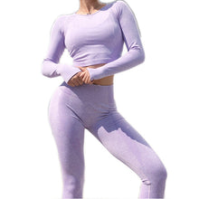 Load image into Gallery viewer, Seamless 2 Pcs Set Women Sport Suit Gym Workout Clothes Long Sleeve Fitness Crop Top And Scrunch Butt Yoga Leggings Yoga Set