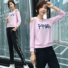 Load image into Gallery viewer, Fitness Gym Outdoor Clothes Women Yoga Sets Letters 3 PCs Sports Bra+Loose Pants+Shirt Strapless Breathable S-XL Size