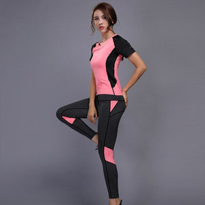 Women Yoga Set Gym Fitness Clothes Tennis Shirt+Pants Running Tights Jogging Workout Yoga Leggings Sport Suit Gym Clothing