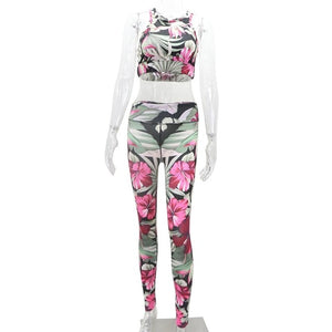 Women Fitness Tracksuit Sporting Clothes Tank Top Leggings Floral Print Gym Sportswear Outfits Sport Suit Women 2 Piece Yoga Set