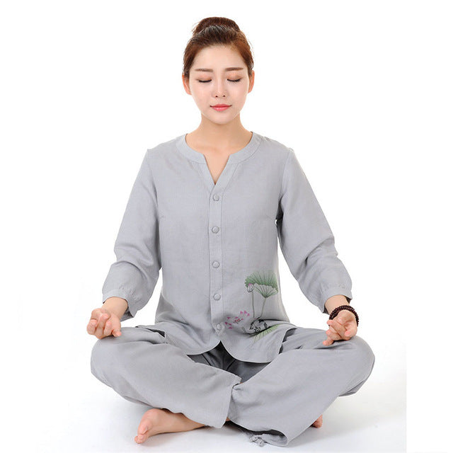 Women Yoga Clothes Sets Cotton Meditation Clothing Shirt and Pants 2pcs/set Chinese Dress