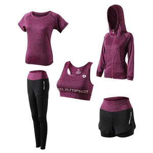 1Set/5Pcs Women's Yoga Sets Outdoor Running Yoga Jumpsuit Sport Quick Dry Fitness Gym Women Workout Clothes Sports Set